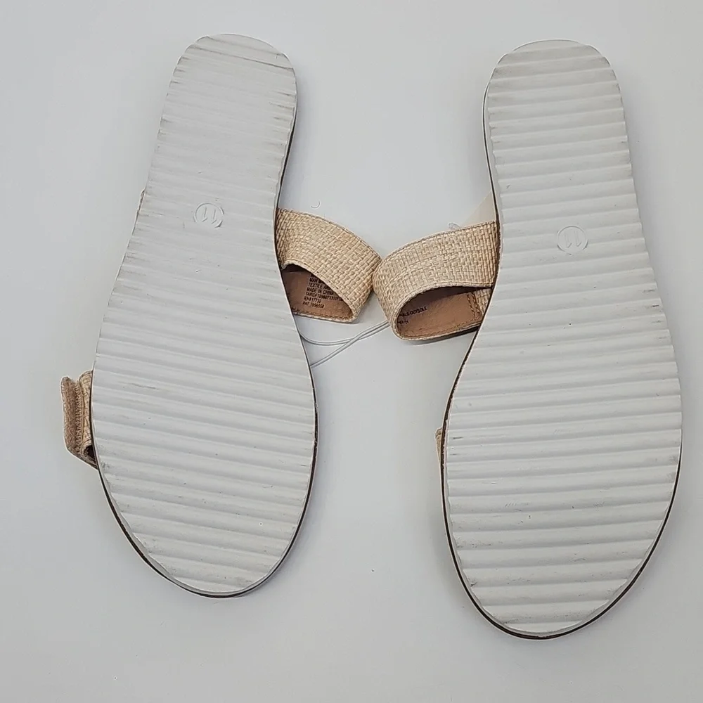 A New Day Tan Weave Slide Sandals w 2 Thick Velcro Straps Tread Bottoms‎ Sz:11